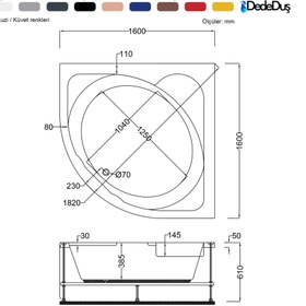 Resim Renkli Oturmalı Küvet | Jakuzi | Üsküdar | Sanacryl - 160x160 / Siyah / 1 Kişilik 