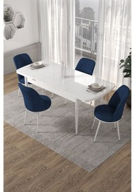 Resim Canisa Concept Kor Serisi, 70x114 Açılabilir Beyaz Yemek Masası Takımı,4 Lacivert Sandalye Masa Beyaz Sandalyeler Lacivert 