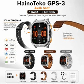 Resim Haino Teko GPS-3 Amoled Ekran Bluetooth GPS Konumlu 3 Kordonlu 5 ATM Gümüş Kasa Akıllı Saat 