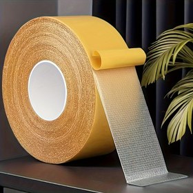 Resim Süper Güçlü Çift Taraflı Bant, 1.98 cm x 20.12 metre, Cam Fiberli Örgü ile Ağır Hizmet Tipi Yapıştırıcı, Su Geçirmez, Şeffaf, Çeşitli Malzemeler İçinde Duvarlar, Cam, Kumaşlar, Ahşap ve Metaller için Uygun 
