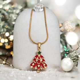 Resim Altın Kaplama Mineli Zirkon Taşlı Mineli Yeni Yıl Aparat - Çam Ağacı Kırmızı 