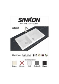Resim Sinkon Beyaz Granit Eviye 97 x 52 / Çift Gözlü - Sg90 - Sinkon 
