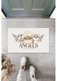 Resim Home Beyaz Kapı Önü Paspası Angels Kediler Desen K-3343 