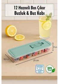 Resim 12 Hazneli Bas Çıkar Buzluk & Buz Kabı Beyaz Yeşil 