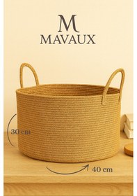 Resim Mavaux Clover Özel Pamuklu Saplı Jüt Battaniye Sepeti Hasır Oyuncak Sepeti Jüt Çamaşır Sepeti 40-30 Hasır 