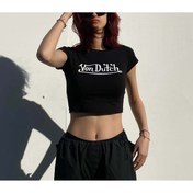 Resim Touz Moda Von Dutch Baskılı Siyah Crop 