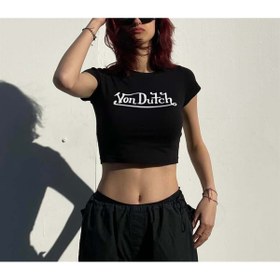 Resim Touz Moda Von Dutch Baskılı Siyah Crop 