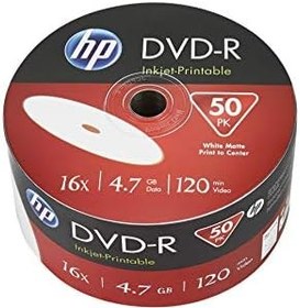 Resim HP DVD-R HP 4,7 GB (120 dk) 16x Inkjet yazdırılabilir 50 milli toplu 