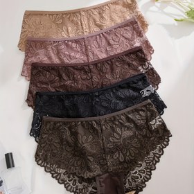 Resim 5 Adet Kadın Plus Beden Üçgen Külot - Kontrast Dantel Detaylı Orta Bel İç Çamaşırı, Yumuşak Esnek Kumaş, Minimalist Şık Tasarım, 5 Renk (Bej/Siyah/Kahverengi/Gri/Pembe) Günlük Rahatlık için, Konforlu İç Giyim, Dikişsiz Stil, Hafif İç Çamaşırları, Vücut Hatlarını Destekleyen 
