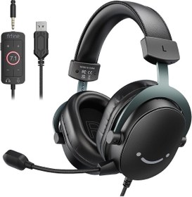 Resim Hepta Collection FIFINE 3,5 mm Ses Jaklı Oyun USB Kulaklığı, 7.1 Surround Ses, Çıkarılabilir Mikrofon, Ses Kontrolü, 