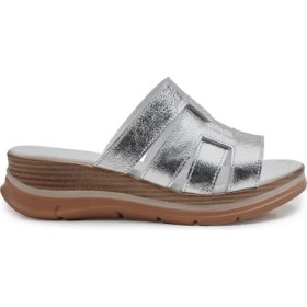 Resim Zeytuk Lame Hakiki Deri Dolgu Topuk Kadın Terlik 