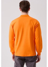 Resim Galanthus Polo Sweat Uzun Kollu Pamuklu Sweatshirt İş Ve Günlük Kullanım İçin Turuncu 