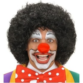 Resim Siyah Renk Kıvırcık Afro Bonus Peruk Saç ve Kırmızı Sünger Burun Seti 