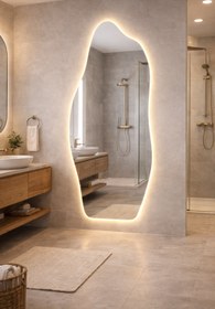 Resim Safir Asimetrik Boy ve Yatay Dekor Aynası - 89 x 41 Cm / Gün Işığı LED ve Çerçevesiz 