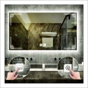 Resim Dnr-Mirror70x100 Cm Beyaz Ledli Tasarım Kumlamalı Dokunmatik Tuşlu Buğu Önleyicili Banyo Aynası Makyaj Aynası 