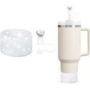 Resim 40oz/30oz Bardak Seti için 2 adet Bardak Aksesuarı Seti, 1 adet Glitter Silikon Bot, 1 adet Elmas Pipet Kapaklı Bardak Aksesuarları, İdeal Sevgililer Günü Hediyesi 
