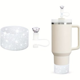 Resim 40oz/30oz Bardak Seti için 2 adet Bardak Aksesuarı Seti, 1 adet Glitter Silikon Bot, 1 adet Elmas Pipet Kapaklı Bardak Aksesuarları, İdeal Sevgililer Günü Hediyesi 