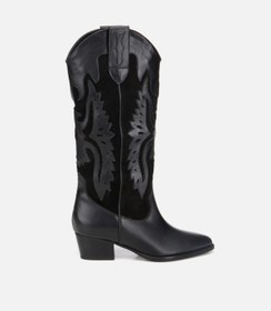 Resim Hotiç Kadın Deri Siyah İşleme Detaylı Western Kovboy Çizme 
