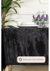 Resim Elart Kadife Masa Örtüsü Dikdörtgen 150x220 Cm Siyah Siyah 