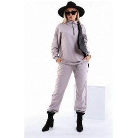 Resim Özel Tasarım Yakası Uzun Fermuarlı Rahat Ve Sportif Jogging Takım Gri 