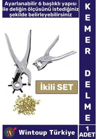 Resim Pratik Delgeç 6 Farklı Başlıklı Döner Kemer Delme Pensesi Perçin Deri Plastik Delici İkili Set 