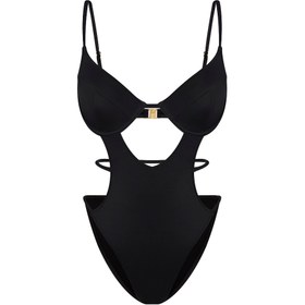 Resim ESC2M Hippolyta Women's Midnight Black Underwire Swimsuit - Black / L 