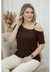 Resim Tokalı Askılı Bluz Kahverengi 