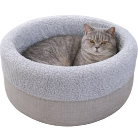 Resim Pofito, Çift Taraflı Minderli, Kaydırmaz Tabanlı, Sakinleştirici Etkili, Yuvarlak Kedi-Köpek Yatağı (Gri) - 50x50x22 