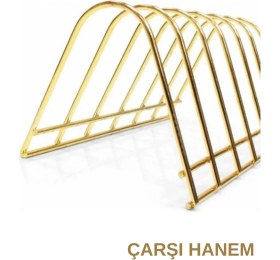 Resim Çarşı Hanem 1 Adet Metal Tabaklık Gold Metal Organizer Tepsi Tabak Standı Bulaşıklık 6"lı 
