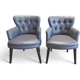 Resim Ahşap Ayaklı Kollu Antrasit Deri Ofis Koltuğu Büro Koltuk Ve Berjerleri - 2 Adet Tekli Gri 