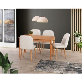 Resim Kayın Kaplama Vegas Sandalye Soft-01 80 160+30 Eliz Açılabilir Masa Takımı Açık Kahverengi 