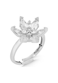 Resim 925 Ayar Gümüş Ayarlanabilir Beyaz Lotus Çiçeği Yüzük 