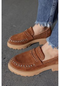 Resim Rosy Taba Hakiki Süet Troklu Kadın Loafer Taba 