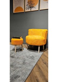 Resim Çay Seti Tekli Koltuk Berjer Ve Puf Takımı Salon, Balkon, Ofis 2 Li Takım Turuncu 