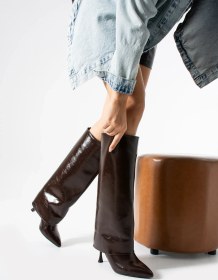 Resim Dora Kadın Deri Sivri Burun Topuklu Çizme Acıkahve 