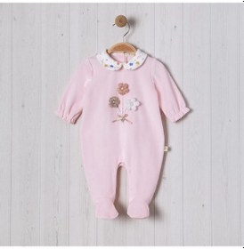 Resim Lamato Baby Örme Çiçek Aksesuarlı Kız Bebe Tulum Pembe 