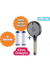 Resim Büyük Panel Yüksek Basınçlı Su Tasarruflu Kireç Önleyici Duş Başlığı 2 Adet Yedek Filtreli Siyah 