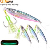 Resim 1pc Tolure 3D Metal Jig Lure, Hızlı Batan Tuzlu Su Olta Balığı, Lüminesans Etkili Kurşun Gövde, Keskin Olta iğneleri, 20g/30g/40g/60g/80g Seçenekleri, Tek Paket 