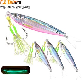 Resim 1pc Tolure 3D Metal Jig Lure, Hızlı Batan Tuzlu Su Olta Balığı, Lüminesans Etkili Kurşun Gövde, Keskin Olta iğneleri, 20g/30g/40g/60g/80g Seçenekleri, Tek Paket 
