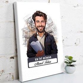 Resim Karikatürlü En İyi Erkek Mimar Kanvas Tablo 