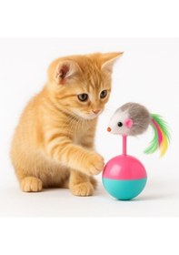 Resim Kedi Oyuncağı Devrilmez Denge Topu Ve Tüy Kuyruklu Fare Hareketli Interaktif Kedi Topu Yavru Ve Yetişkin Kediler İçin 14 Cm X 8 Cm 1 Adet 