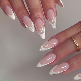 Resim 24 adet Fransız beyaz kenarlı orta badem şeklinde yapay tırnaklar - kakma tırnaklar, 1 adet Tırnak Törpüsü & 1 Adet Tırnak Yapıştırıcı Sticker Seti Anneler Günü Hediyesi Kadınlar İçin - Beyazlatıcı Tırnak Sanatı Seti Çıkarılabilir Yapay Tırnaklarla Festival-Parti ve Günlük Kullanım için 