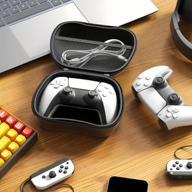 Resim 1'li Paket Oyun Kumandası Kılıfı - Xbox/PS5/Switch Kontrolleri ile Uyumlu, Şok Emici & Su Geçirmez EVA Sert Kabuk Saklama Kutusu, File Cepli (Siyah), Oyun Aksesuar Düzenleyici, Sert Kabuk Tasarımı, File Cep Özellikli 