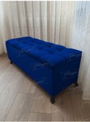 Resim Çizgi Kapitoneli Sandıklı Puf 100 Cm Siyah Ayak Lacivert 