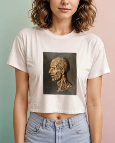 Resim Çıplak Vücutlardan Oluşan Adam Kafası Crop Tişört 