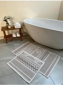 Resim Marina Doğal Pamuklu 2'li Banyo Paspas & Halı Seti 60x100+50x60 Cm - Taş Taş 