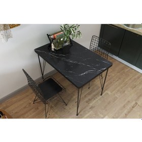 Resim EBRAR İKİ KİŞİLK 60*90 SİYAH MASA+2 TEL SANDALYE 