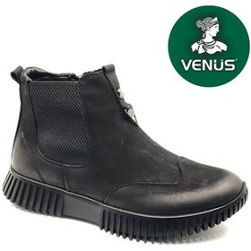 Resim Venüs Turgana Hakiki Deri Düz Kaymaz Taban Ortopedik Kadın Bot Siyah 