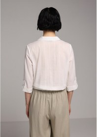 Resim Colin's Colins Fashion Fit Shirt Neck Düz Kadın Beyaz Roll-up Gömlek Cl1081150 Q1.v1 Wht 
