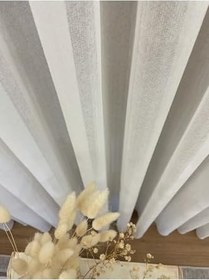 Resim Ekru Keten Efektli 1 3 Sık Pile Tül Perde,Ekru 475 X 255 